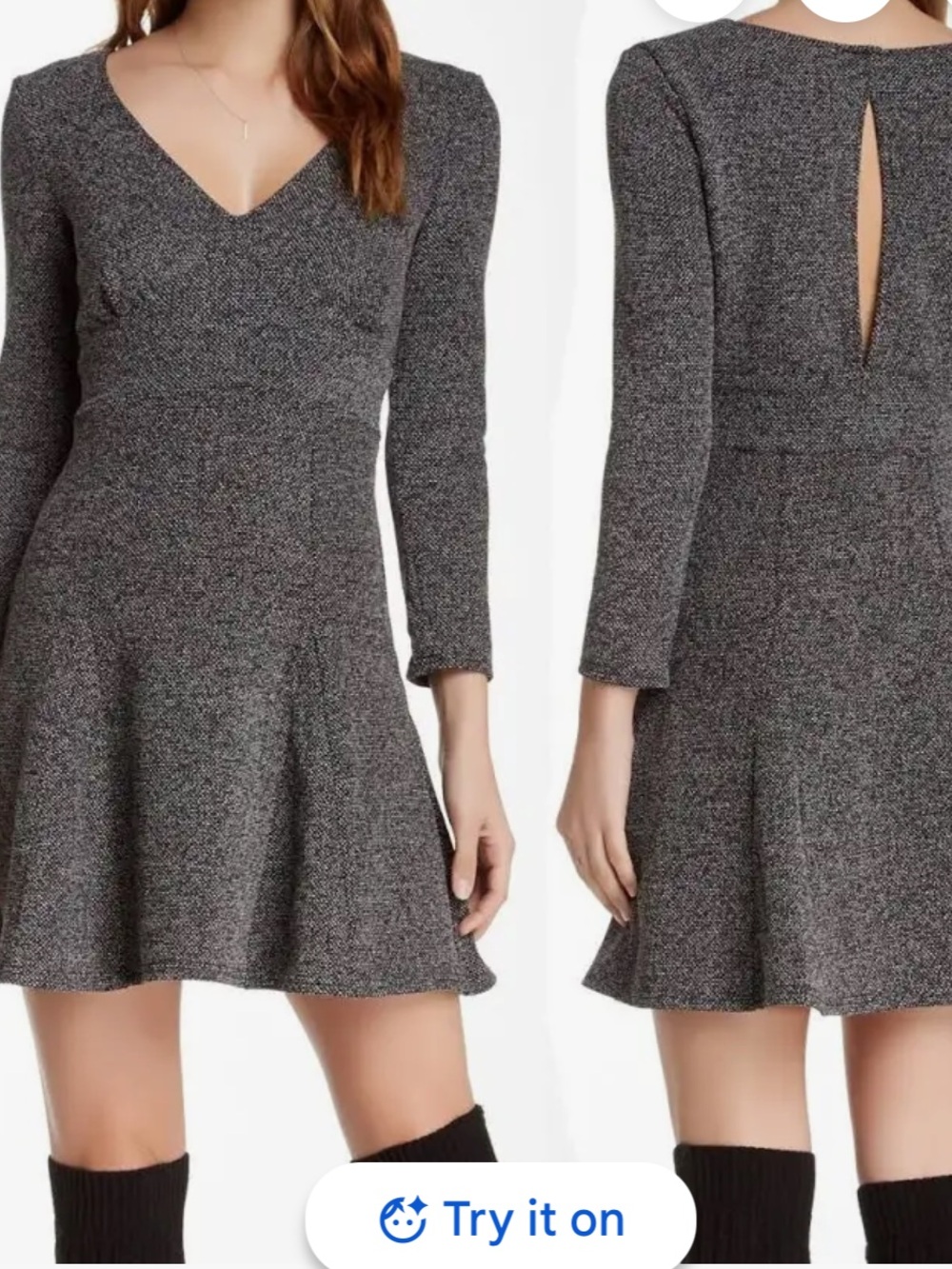 Free People Heartbreaker long sleeve tweed Gray Long-Sleeve Flare Knit Dress
